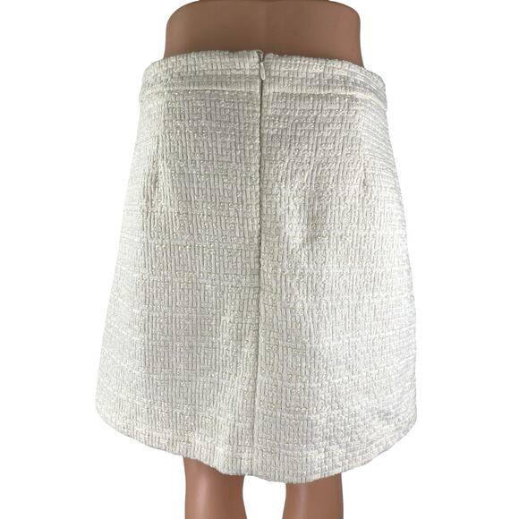 H&M Women's White Tweed High Waisted Zip Minimalist Straight Mini Skirt Size 8 - Picture 2 of 3